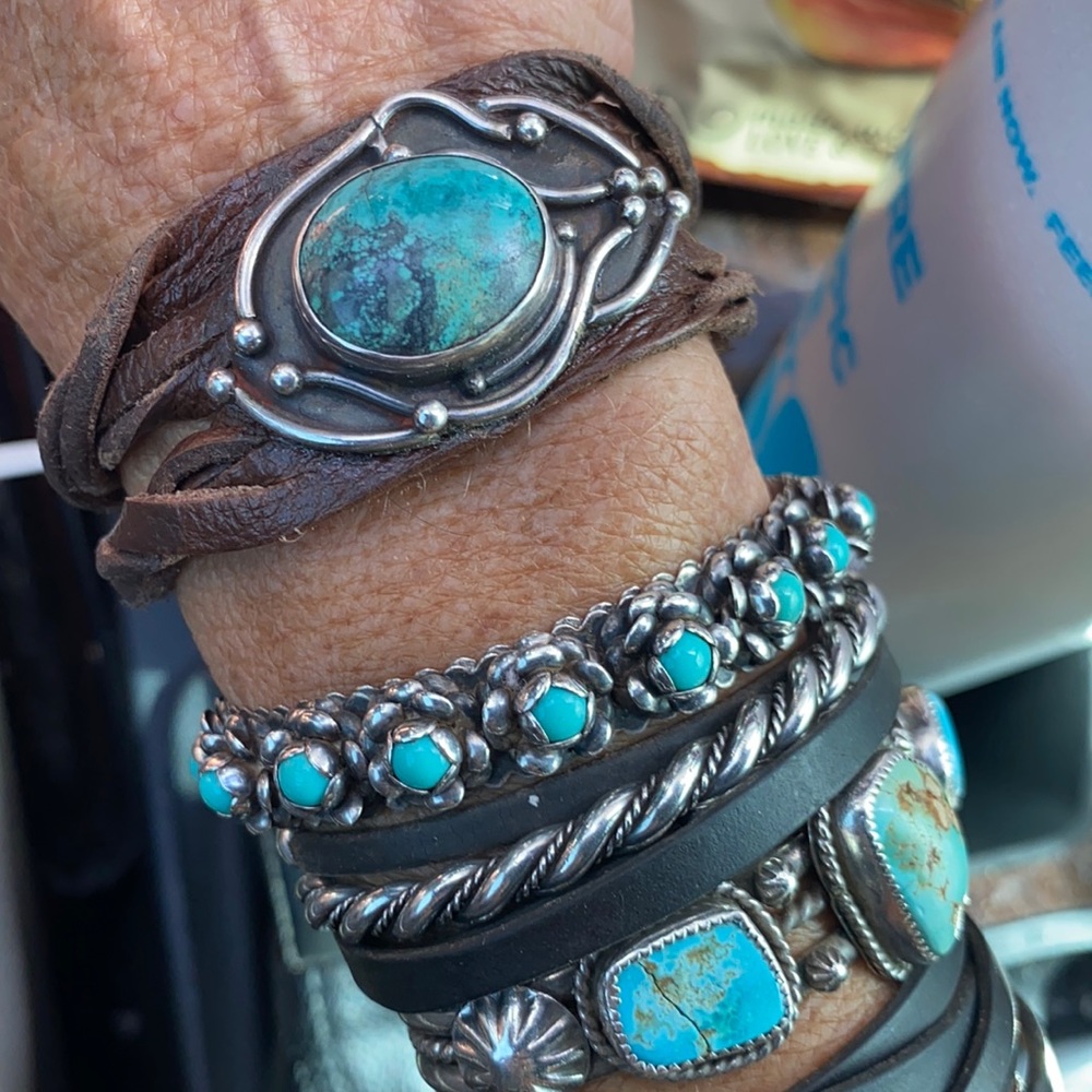 Vintage SS turquoise leather bracelet - Picture 2 of 4